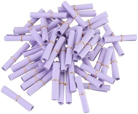 MECCANIXITY Mini Vintage Message Scrolls, 100pcs Valentine & Lucky Wish Paper Rolls for Party & Birthday, Purple