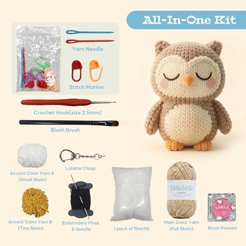 BrilleBrille Glow in The Dark Owl Crochet Kit Crochet Owls Kits Crochet Kit for Beginners Great Birthday Gifts for for Adults and Teens with Step by Step Video Amigurumi Crochet Kit DIY Craft