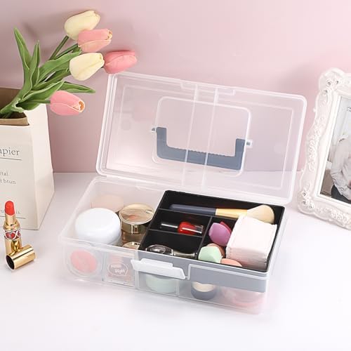 JUXYES Clear Art Craft Supply Storage Bin Sewing Box With Handle Lid