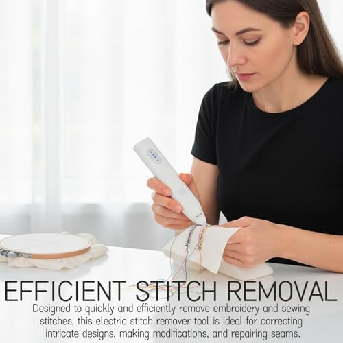 Electric Stitch Remover Tool for Embroidery and Sewing | Rechargeable Seam Ripper with Light | for Professionals, Beginners, and Crafting Enthusiasts (White)