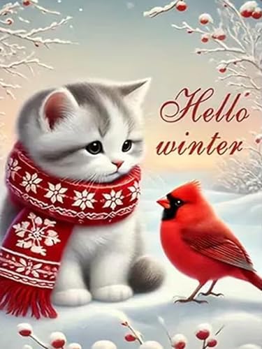 Christmas Diamond Art Kits for Adults, Cat Cardinal Diamond Painting Kits