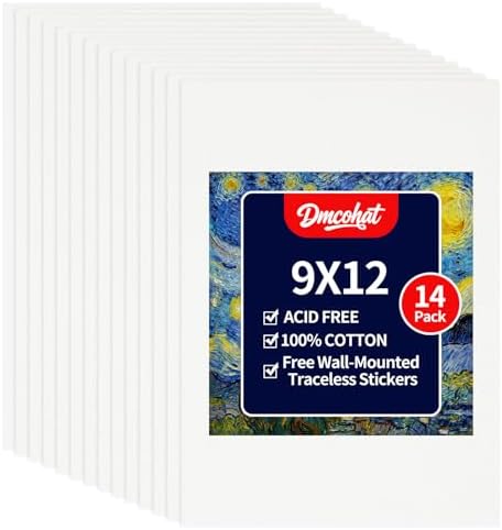 Canvas for Painting - 14 Pack 9x12 Painting Canvas Boards,Free Wall-Mounted Traceless Stickers,Suitable for Painting Supplies, Acrylic, Oil, Watercolor, and Tempera.