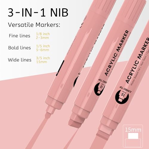 BIGTHUMB Jumbo Poster Markers Set: 12 Pastel Colors Large 15mm Wide Tip Permanent Ink Thick Acrylic Paint Pens for Rock Painting, Stone, Glass, Wood, Ceramic, Metal, Plastic, Fabric