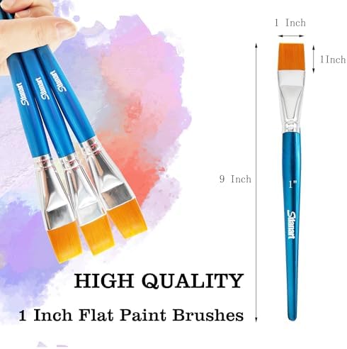 Sdanart 1 inch Flat Paint Brushes for Acrylic Painting Watercolor Oil,3 PCS