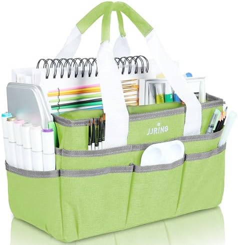 JJRING Craft Organizer Tote Bag Art Storage Caddy Cyan | With Multiple Pockets For Sewing, Scrapbooking, School, Medical, And Office Supplies