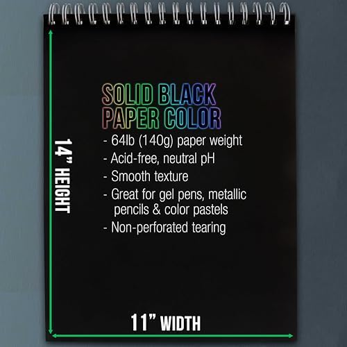 U.S. Art Supply 11x14 Premium Heavy-Weight Black Paper Sketchbook Pad