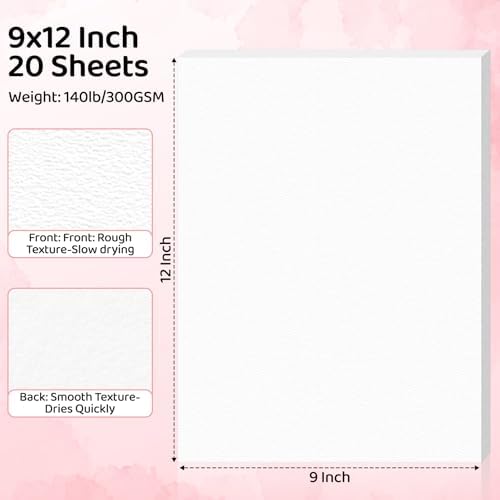20 Sheets Watercolor Paper 9x12, 140lb/300gsm Cold Press Watercolor Paper