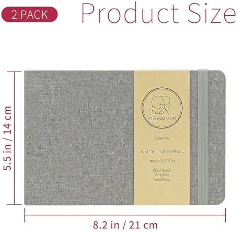 Vienrose 2 Pack Watercolor Sketchbook Journal 5.5x8.2 Inch 24 Sheets Grey