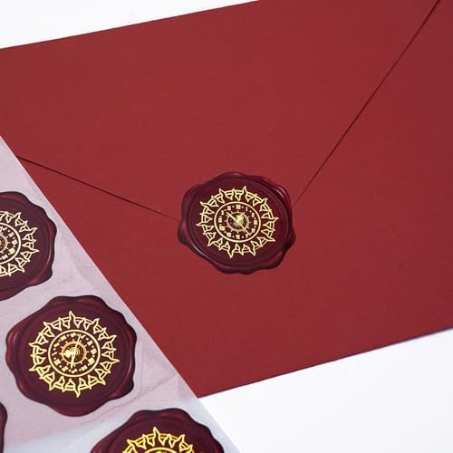 80Pcs Gold Foil Wax Seal Stickers – Vintage Self-Adhesive Labels, Red Faux Wax Stamp Stickers for Envelopes, Wedding Invitations, Scrapbooking, Gift Wrapping, 10 Sheets