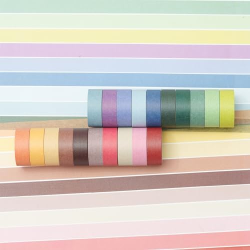 YUBBAEX 20 Rolls Solid Colors Washi Tape Set Pastel Colored Masking Rainbow Decorative Tapes, Designer's Selection
