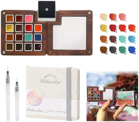 Travel Watercolor Paint Set - Pocket 15-Color Mini Kit with Sketch Pad