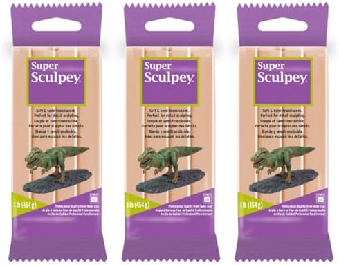 Super Sculpey Professional Quality Oven-Bake Polymer Clay, Beige, 1 lb. (Pack of 3)