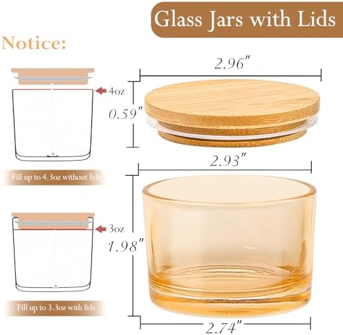 CONNOO 15 Pack 4oz Gold Amber Glass Candle Jars with Airtight Bamboo Lids