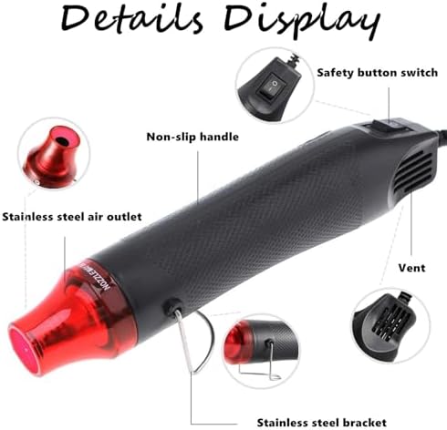 Glbum Mini Heat Gun for Epoxy Resin 300W Portable Handheld Black Heat Gun for Crafts Embossing, Shrink Wrapping, Drying Paint, Clay, Rubber Stamp Heat Tools, Dryer Craft Heat Tool for Cup Turner