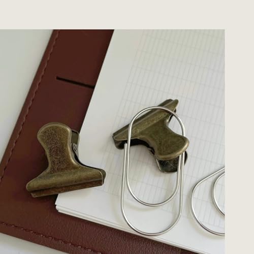 Vintage Metal Clips Set of 6 with Storage Tin – Antique Copper & Patina Bronze Colors – Binder Clips for Paper, Bags, Journals, Crafts & Office Use