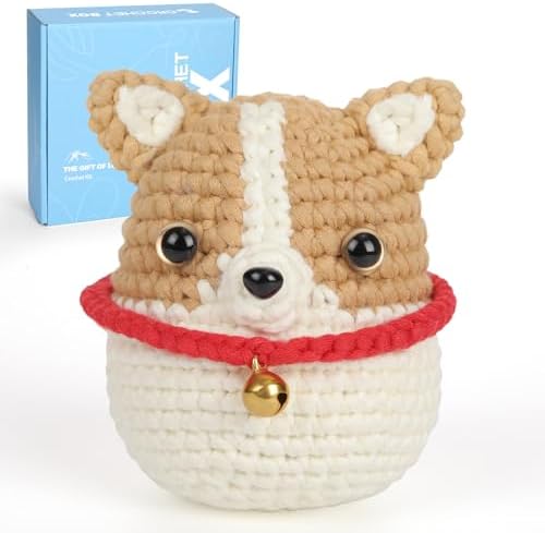 CrochetBox Crochet Kit for Beginners Adults - Dog Starters Crochet Kit, Beginners Crocheting Kitting for Adults Teen, Craft Gifts with Crochets Yarns, Hook, Step-by-Step Video, Instruction
