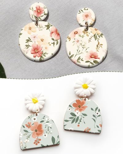 Puocaon Vintage Flower Clay Transfer Paper - 18 Pcs Flower Art Design Transfer Sheets for Polymer Clay Colorful Floral Earrings Design Jewelry Making