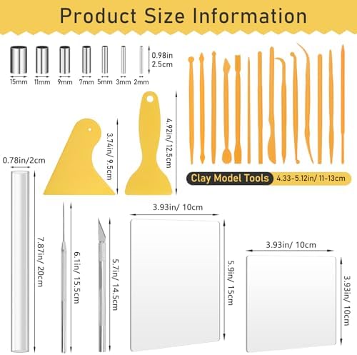 Polymer Clay Tools, 28PCS Acrylic Roller for Polymer Clay/ 14P Sculpting Kits/ 7P Shape Cutter/ 2P Sheets/ 2P Scarper/ 1P Needle Detail Shaping