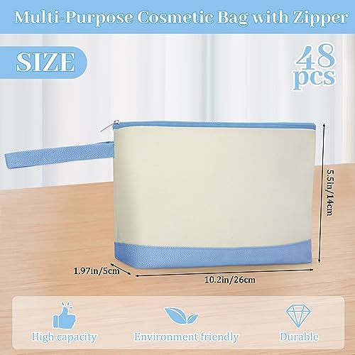 Silkfly 48 Pcs Cotton Canvas Makeup Bags Cosmetic Zipper Bags 10.2 x 5.5 x 2'' Blank DIY Pouch Bulk Pencil Case with Bottom Travel Toiletry Pouch for Women Craft Decor Gift (24 Colors)