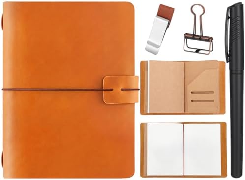 Thenshop Leather Travel Notebook 3 Inserts,Light Brown,Passport Size
