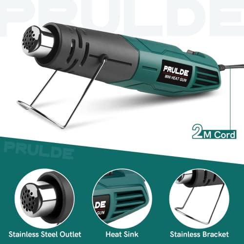 PRULDE Mini Heat Gun for Crafting, 2 Temp Settings 480℉&850℉ Fast Heat Shrink Gun with 6.6Ft UL Cord/Reflector Nozzle, Overheat Protection Hot Air Gun for Shrink Wrap/Tubing, Vinyl Wrap, Resin | Dual Temperature 480°F/850°F – Right Heat for Every Job
