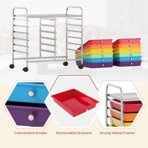 COSTWAY 12-Drawer Rolling Storage Cart, Utility Storage Organizer Cart