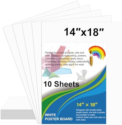 10 Pcs White Poster Board Paper 14x18, ROOKEA Blank Graphic Display Vision Boards Bulk for School Arts Classroom Crafts Projects Presentations Drawing Scrapbooking