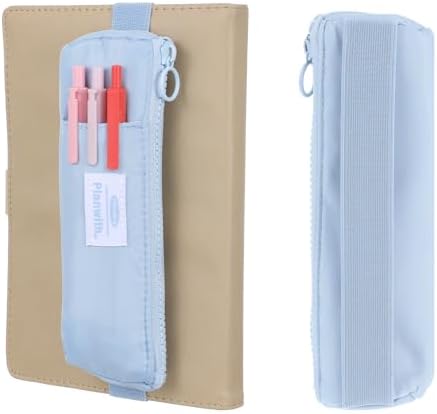 Elastic Pen Holder for Notebook, Zipper Notebook Pencil Pouch Small Pencil Holder Pouch with Adjustable Elastic Band Slim Pencils Bag Journal Pen Holders for Office Home Stationary Supplies(Blue)