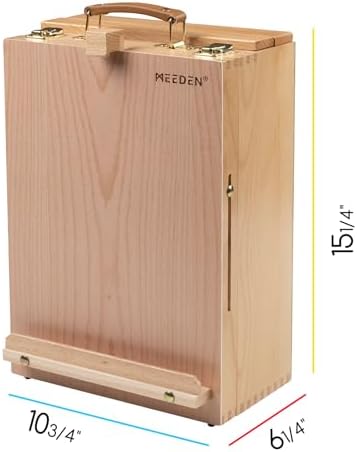 MEEDEN Large Tabletop Easel Sketchbox, Adjustable Solid Beech Wood Desktop Easel Box, Travel Easel for Artists, Table Top easels for Painting, Wooden Art Storage Box for Artist, Adults & Beginners