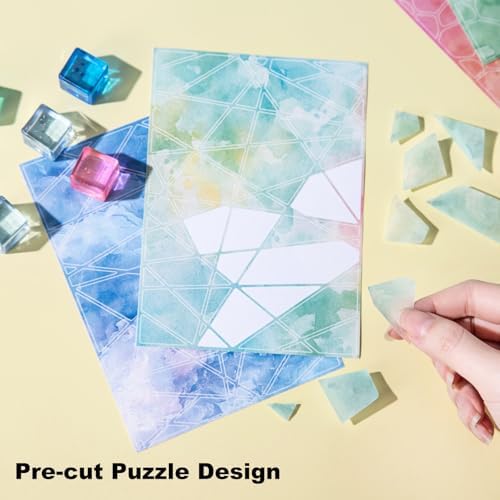 30 Sheets Puzzle Pre-Cut Washi Stickers, Featuring Abstract Watercolor, Pastel Gradient and Geometric Designs for Scrapbooking, Bullet Journaling, DIY Crafts