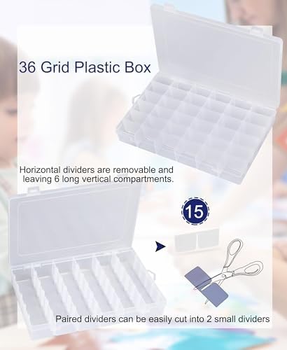 8 PCS 36 Grids Bead Organizer Box Plastic Box Clear Box Organizer 3600 Tackle Box Organizer Bead Containers Plastic Organizer Compartment Organizer Box Jewelry Earring Organizer (8 Pcs)