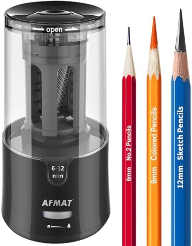 AFMAT Electric Long Point Pencil Sharpener for Artist, Fast Sharpen & Auto Stop, 8-17mm Super Long Point, Professional Artist Pencil Sharpener Plug in for φ6-12mm Charcoal/Drawing/Colored Pencils