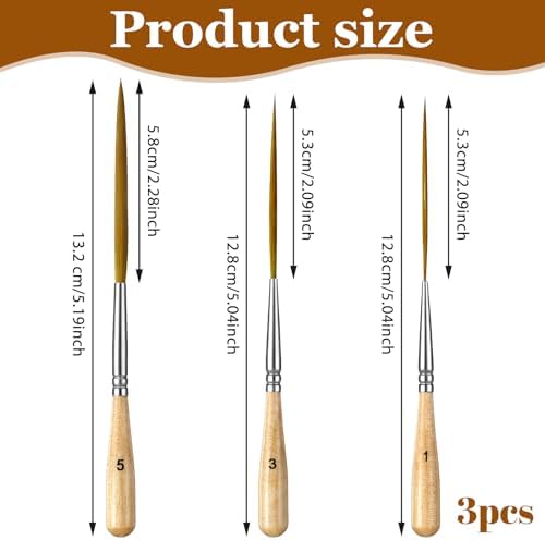 3 Pcs Rigger Liner Brushes Scroll Pinstriping Brush Extra Long Liner Brushes Fine Tip Paint Brush Set for Filling Corners Marking Outlining Creating Edge Borders Watercolor Acrylic Detail Painting