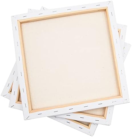 NEXCOVER Stretched Canvas - 12 Pack 8x8 Inch, 5/8" Profile Thick Pinewood Frame, Blank White Painting Canvas for Acrylic Oil Tempera Gouache Paint, for Beginners Kids Students Artists DIY Craft/Decor