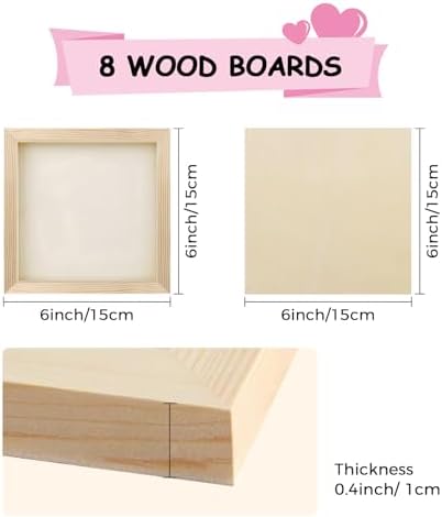 8 Pack 6x6 Inch Unfinished Square Wood Panels for DIY Painting Crafts