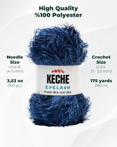 Eyelash Fun Fur Yarn - Premium Soft Crochet Yarn DIY Hand Knitting 100% Polyester 175 Yds 3.53 Oz (Pack of 3) - Navy Blue