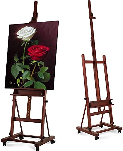VISWIN Extended Large H-Frame Easel for Painting, Adjustable Beech Wood Artist Easel Stand with 4 Wheels & Storage Tray, Foldable Art Easel Floor for Adults, Hold Canvas up to 93" - W