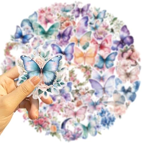 50 Butterfly Stickers, PET Waterproof Transparent Colorful Resin Decals Self-Adhesive Scrapbooking Stickers Supplies Journal Stuffers for Adult Card Making Letters DIY (Butterfly)