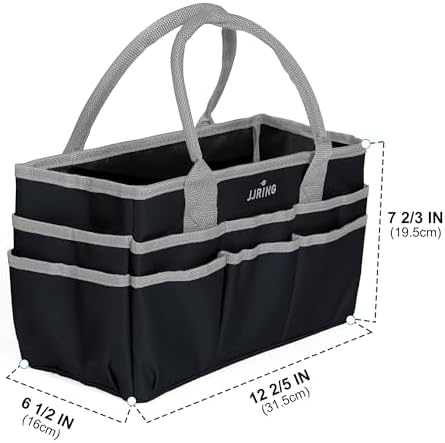 JJRING 600D Nylon Craft & Art Organizer Tote Bag With Pockets, Silver