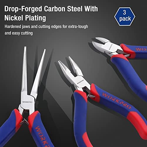 WORKPRO Mini Pliers Set, 3-Piece Small Pliers Tool Kit