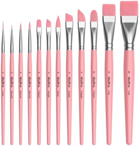 Nicpro 12pcs Face Paint Brushes Set, Soft Face Painting Brushes Pink