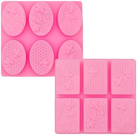 2 Pcs Honeycomb Soap Molds Bee Honey Silicone Molds Cake Molds Beehive Chocolate Mold Set for Home Handmade DIY Candle Baking Tray Bars Wax Melts Beeswax Tool (Pink, 2 Shapes)