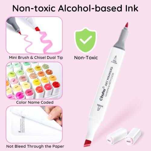 Ohuhu Alcohol Markers for Beginner 80 Colors Mini Brush& Chisel for Drawing | Brush Tip Markers for Adults Coloring, Drawing, Illustration, Alcohol-based, Manoa Series of Ohuhu Markers, Great Value Pack