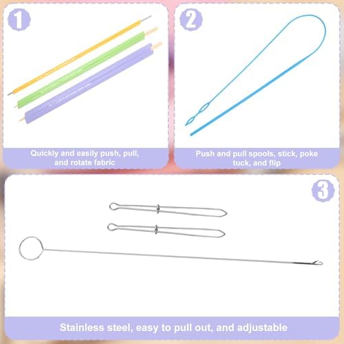 15pcs Quick Turn Fabric Set, Multifunctional Fabric Tool for Sewing Threading Crafting & DIY Projects, Tube Loop Turner Sewing Kit Accessories with Stainless Steel Rods & Elastic Needle Threaders