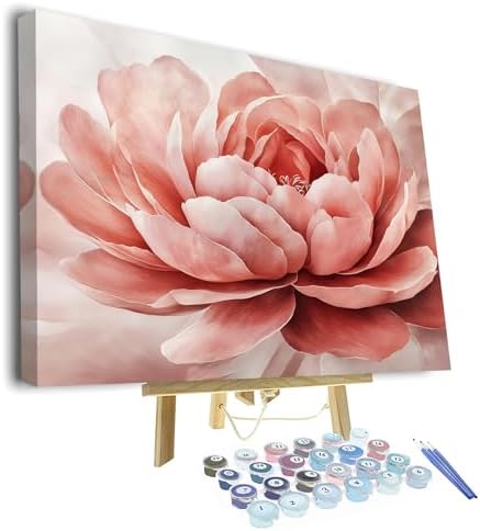 TUMOVO Framed Paint by Numbers for Adults - Pink Flower Canvas Art & Vibrant Botanical Design, Adult Paint by Number Kits with Floral Wall Decor, Color by Number Craft Kits - 16"x20"