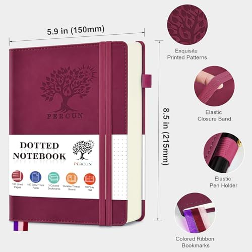 Dotted Journal 5.9"×8.5", 160 Pages Dot Grid Notebook, Bullet Journaling | Hardcover Leather Journal for Women & Men,100 Gsm Thick Paper,Medium Size, Dotted notebook for Work, School, Travel Writing