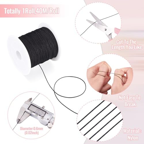 Elecrelive 43 Yards Black String for Bracelets, 0.6mm Black Nylon Thread