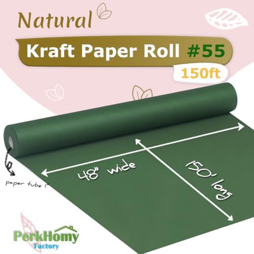 PerkHomy Dark Green Kraft Paper Roll 48" x 1,800" (150') for Gift Wrapping Bouquet Flower Art Painting Craft Writing Packaging Shipping 80GSM 55LB (Dark Green, 48" x 150')