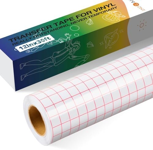 HTVRONT Transfer Tape for Vinyl, 12" x 30 Feet, Red Grid, Medium Tack