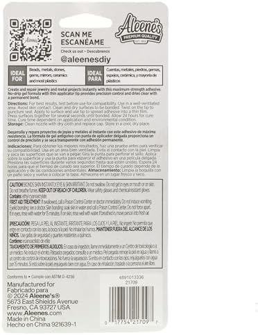 Aleene's 21709 Jewelry & Metal Glue, 0.7 oz - Instant Adhesive, Permanent Bond, Waterproof, Dries Clear, Ideal for Repairs